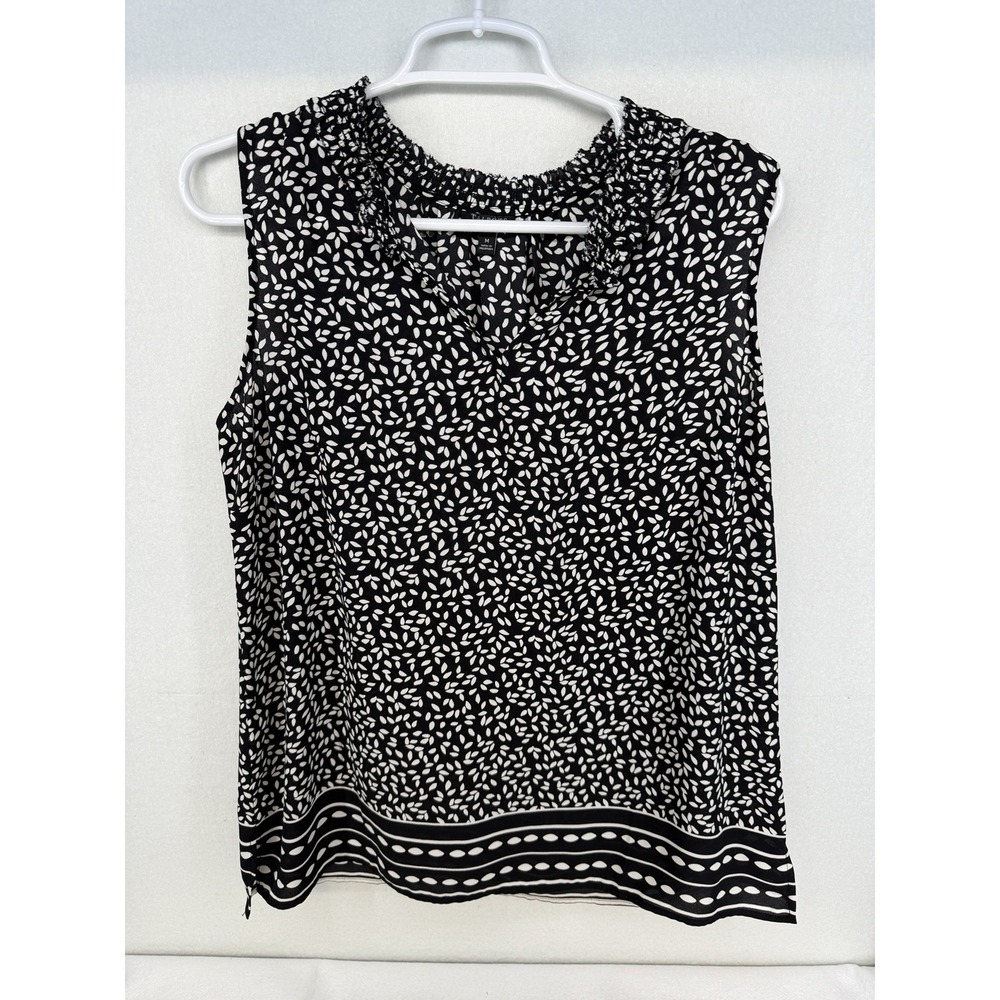 NWOT Talbots Black & White Leaf Print Sleeveless Blouse Size Medium